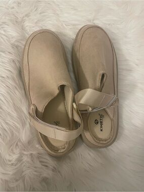 Kinetix Neutral Beige Suede-Look Slip-On Mules with Adjustable Strap
